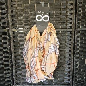 NWT Invinity Beige Red Plaid Lightweight Multi-Loop Scarf